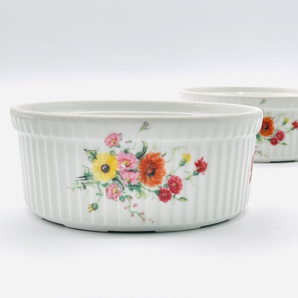 Apilco Porcelain France Quiche Baker Ribbed Floral Baking Dish Pottery Qty 2